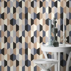 Anthony Blue Wooden Hexagon Vinyl Non-Pasted Wallpaper Roll