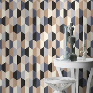 Anthony Blue Wooden Hexagon Wallpaper Sample