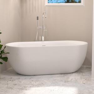 67 in. Acrylic Oval Shaped Freestanding Flatbottom Non-Whirlpool Soaking Bathtub Included Center Drain in Gloss White