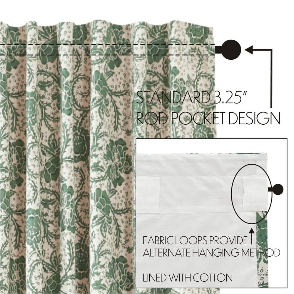 Dorset Green Floral Cotton Light-Filtering Kitchen Curtains