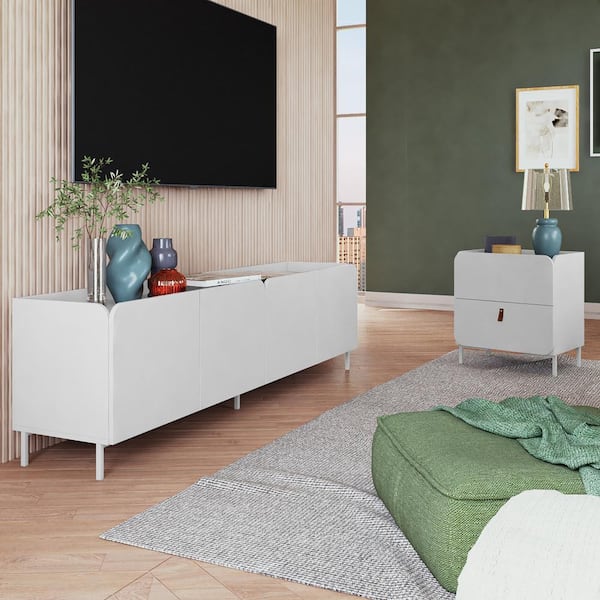 Seafuloy 59.8 in. W White MDF TV Cabinet with (2) 3-Tier Seafuloy 59.8 in. W White MDF TV Cabinet with (2) 3-Tier