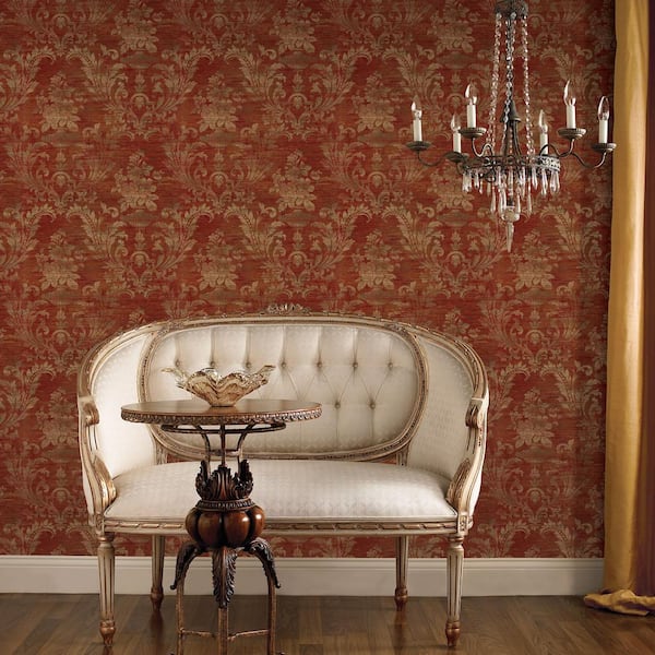 Sari Damask Wallpaper in Gold, Red and Dark Green
