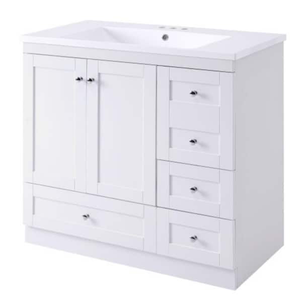 17.9 in. White Freestanding Bath Vanity with White Ceramic Sink Top