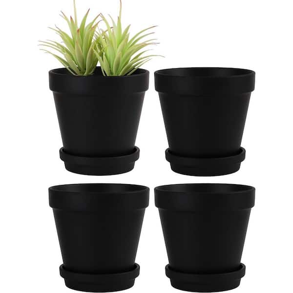 ITOPFOX Classic 6 in. L x 6 in. W x 5 in. H Black Clay Round Indoor Planter (4-Pack)