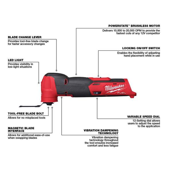 Milwaukee M12 Fuel 12V Lithium-Ion Cordless Oscillating Multi-Tool and Hackzall with Two 3.0 Ah Batteries