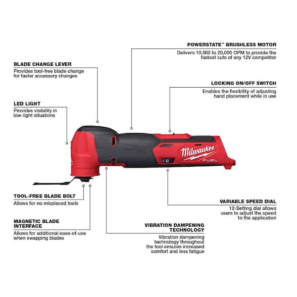 Milwaukee M12 FUEL 12V Lithium-Ion Cordless Oscillating Multi-Tool and 3/8 in. Ratchet with two 3.0 Ah Batteries
