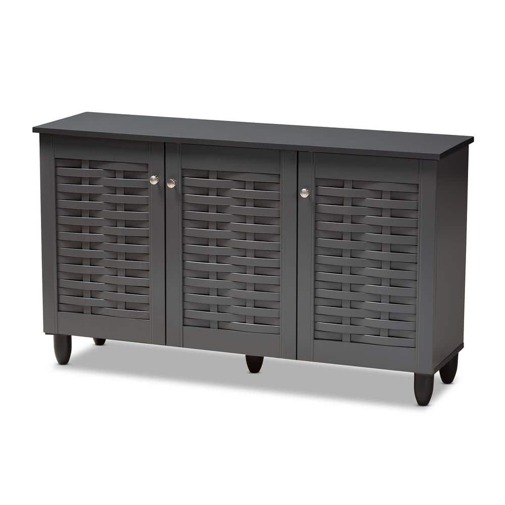 Dark Gray 3-Door Wooden Entryway Shoe Storage Cabinet