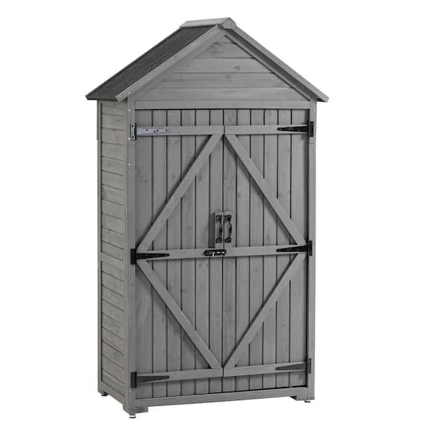39.56 in. W x 22.04 in. D x 68.89 in. H Gray Wooden Outdoor Storage Cabinet with Shelves and Latch for Garden