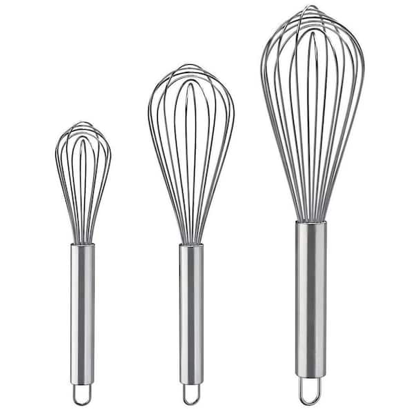 3-Pack Silver Stainless Steel Whisk for Blending, Whisking, Beating and Stirring Enhanced Version Balloon Wire Whisk Set