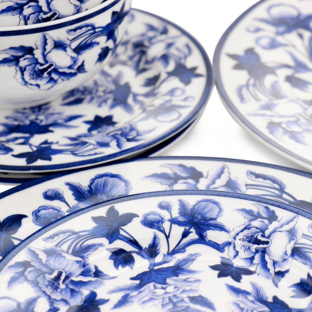 Cobalt Blue Floral Ceramic Dinnerware Set, Service for 4