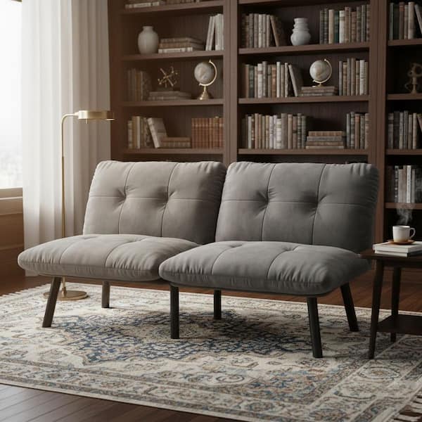 Homy Casa QYSXXB 63 in. Rolled Arm Velvet Rectangle Sofa with Contemporary 2-Seater and Adjustable Backrest in Smoky Grey