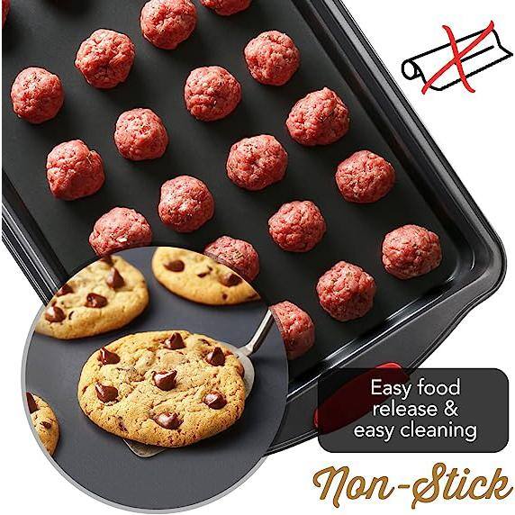 15-Piece Black Carbon Steel Bakeware Set with Red Silicone Handles