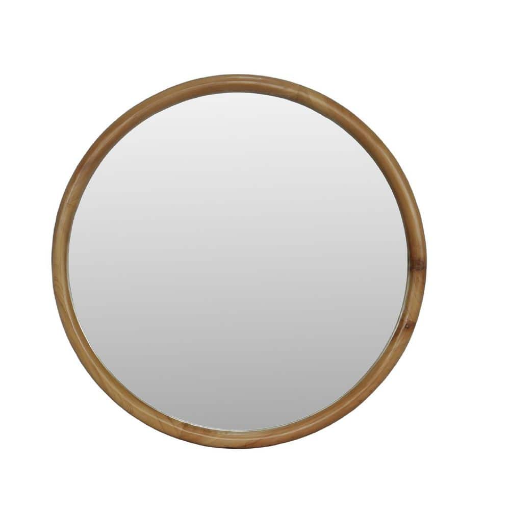 Natural Wood Brown 23.62 in W x 23.62 in. H Round Wood Framed Decorative Wall Mirror