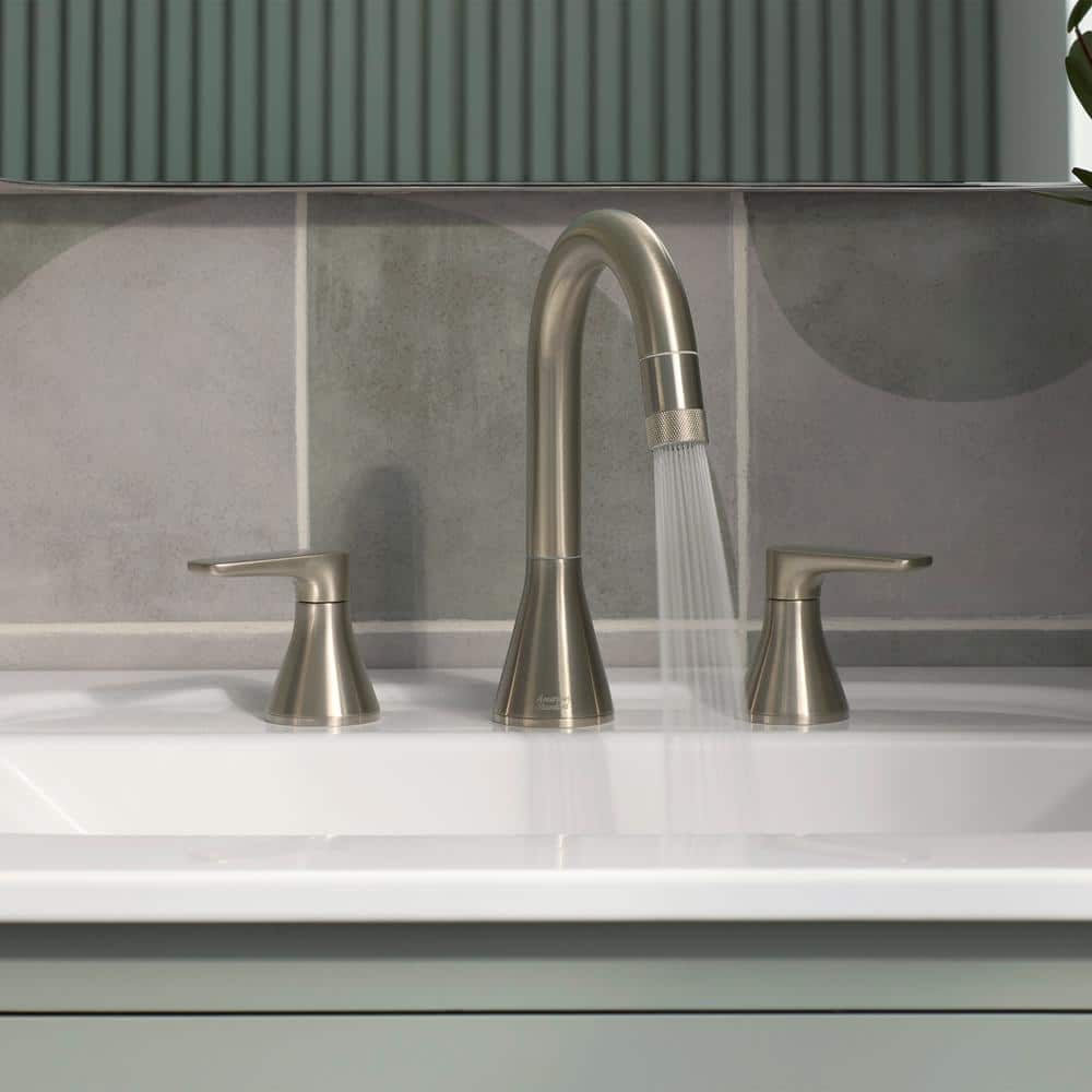 Brushed Nickel High-Arc Widespread Bathroom Faucet with Dual Spray