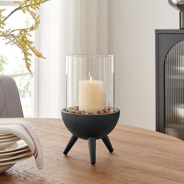 DANYA B Molta Modern Black, Clear Metal Bold Pedestal and Glass
