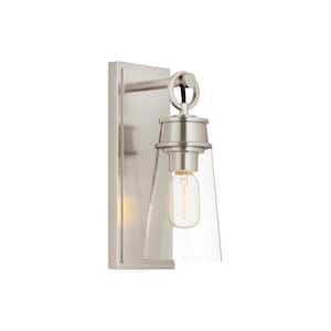 Wentworth 4.5 in. 1-Light Brushed Nickel Wall Sconce Light with Glass Shade