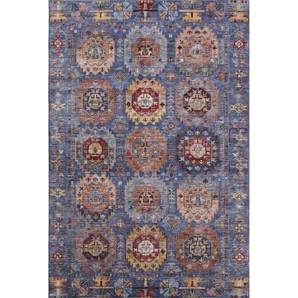 Mayfield Premium Machine Washable Abstract AMF2024 Denim 3 ft. x 5 ft. Area Rug