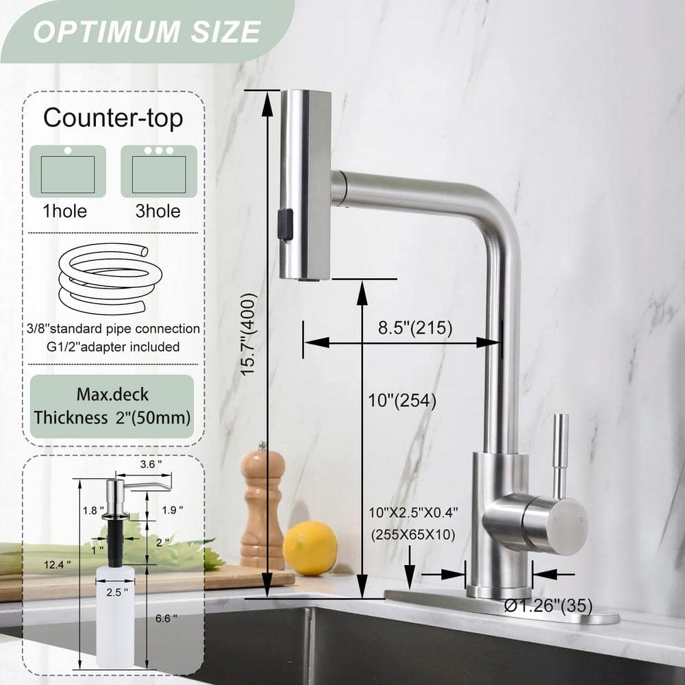 Brushed Nickel Stainless Steel Pull-Down Kitchen Faucet with Spray Modes