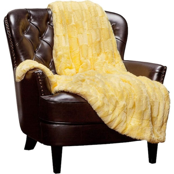 Embossed Yellow Fur Polyester Sherpa Shearling Throw Blanket - 50 in. x 65 in.