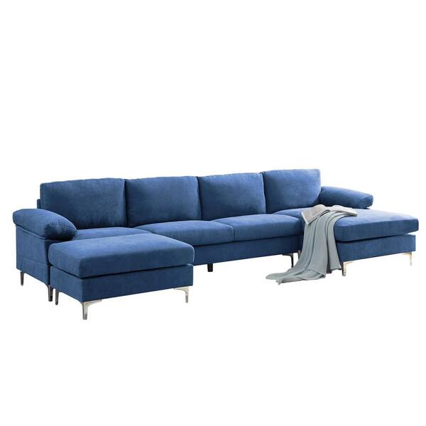 Unbranded 128.30 in. W Square Arm 4-piece Blue 4-Seat Polyester U-Shaped Corner Sectional Sofa