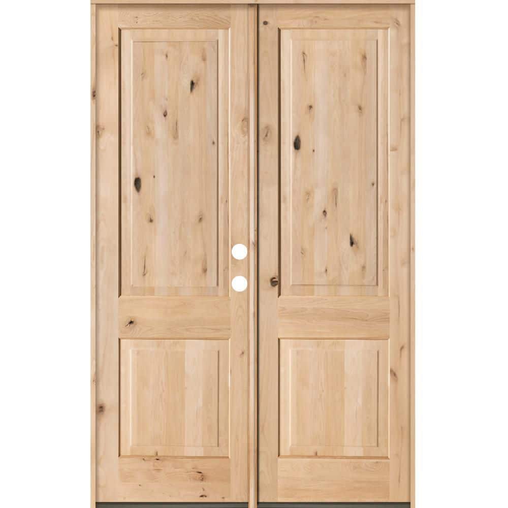 64 in. x 96 in. Rustic Knotty Alder 2-Panel Square Top Unfinished Left-Hand Inswing Wood Double Prehung Front Door price history on PriceWatchPro