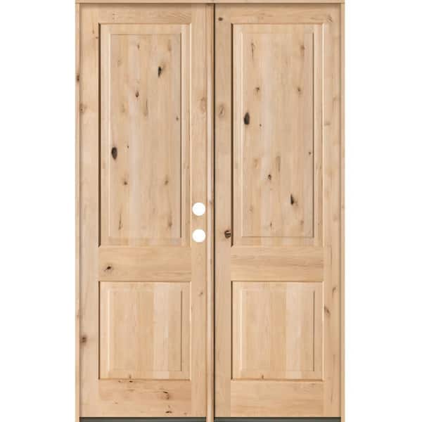 Krosswood Doors 64 in. x 96 in. Rustic Knotty Alder 2-Panel Square Top Unfinished Left-Hand Inswing Wood Double Prehung Front Door