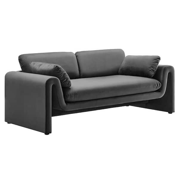 MODWAY Waverly 76.5 in. Flared Arm Polyester Rectangle Sofa in. Gray
