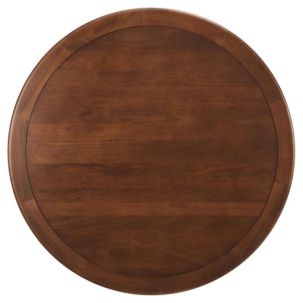 Lippa Round Brass Walnut Solid Mango Wood 60 in. Pedestal Base Dining Table for 6-Seats