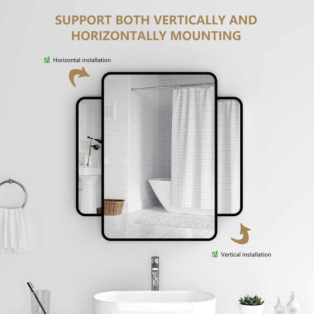 30" x 40" Black Metal Framed Rectangular Bathroom Vanity Mirror