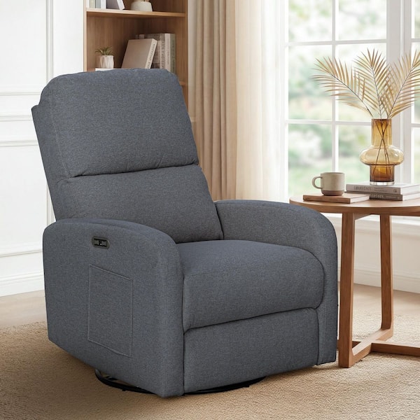 Dakota Grey Power Recliner 3-in-1 with Swivel, Glider, USB Ports