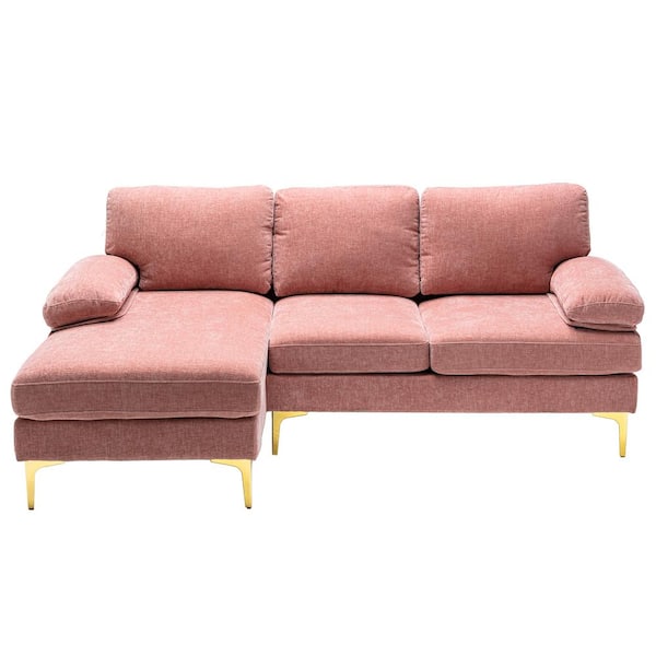 HOMEFUN 81.5 in. W Square Arm 3-Piece Poly Fabric L Shaped Sectional Sofa in Pink with Ottoman