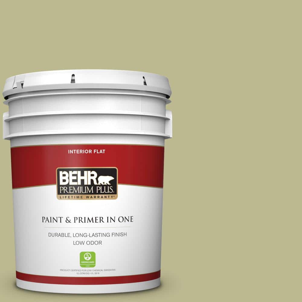 Behr Premium Plus 5 Gal S340 4 Back To Nature Flat Low Odor Interior Paint And Primer In One The Home Depot