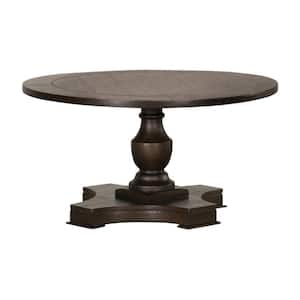 Aria 35.75 in. Brown Round Wood Coffee Table with Turned Pedestal