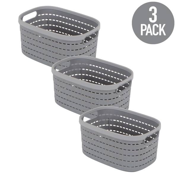 Simplify 3 Pack Small Herringbone Plastic Storage Basket In Grey 