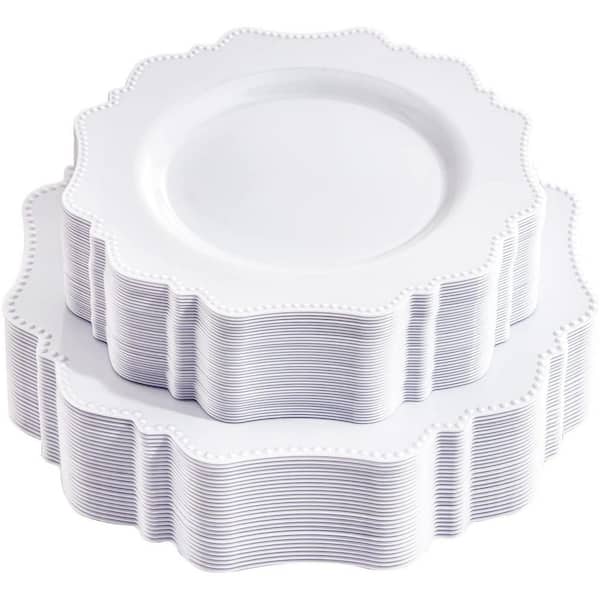 Adrinfly White Disposable Plastic Plates (60-Per Case)