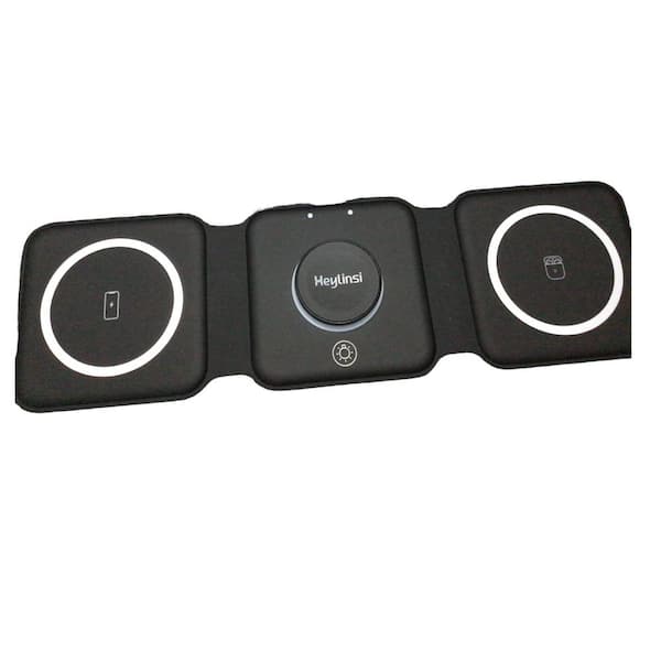 Foldable Wireless Charging Station Magnetic Travel Pad in Black