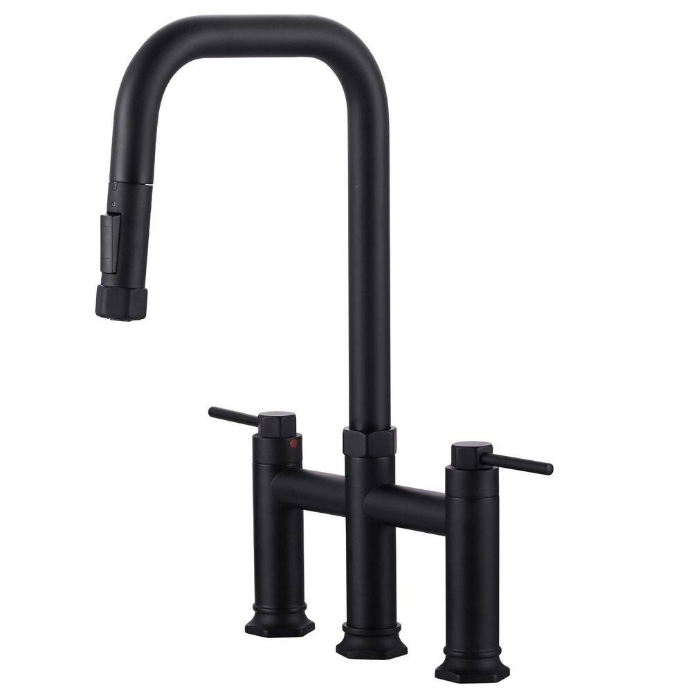 3-Hole Double-Handle Solid Brass Bridge Kitchen Faucet with Pull-Down Sprayer and Supply Lines in Brushed Nickel price history on PriceWatchPro