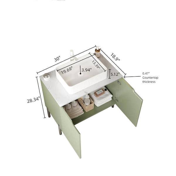 Liory 30 in. Single Sink Freestanding Light Green Bath Vanity with White Sintered Stone Counter Top Unassembled
