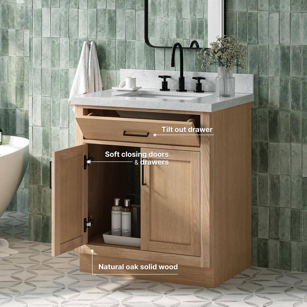 Hepburn 31" Oak Single Sink Vanity with Carrara Marble Top