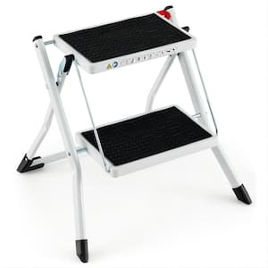Folding 2-Step 7.5 ft. ReachIron Step Stool, 330 lbs. Load Capacity in Black and White