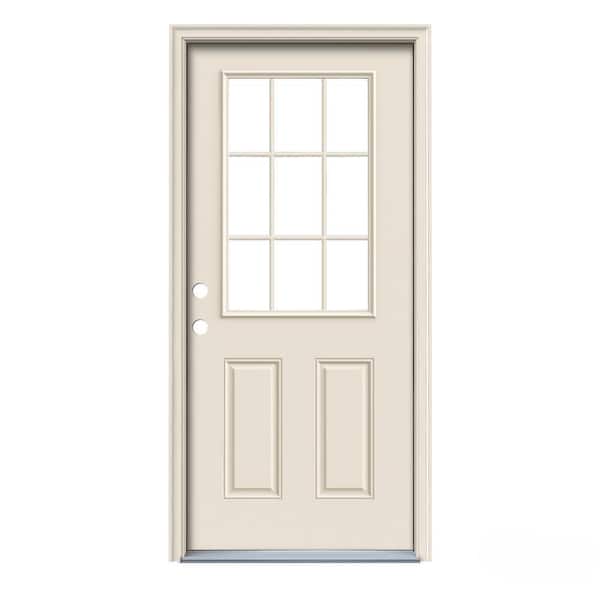 JELD-WEN 30 in. x 80 in. 2 Panel Right-Hand/Inswing 9 Lite Clear Glass Primed Steel Prehung Front Door w/Brickmould