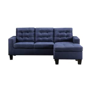 Amelia 81 in. Rolled Arm Linen Rectangle Sofa in Blue