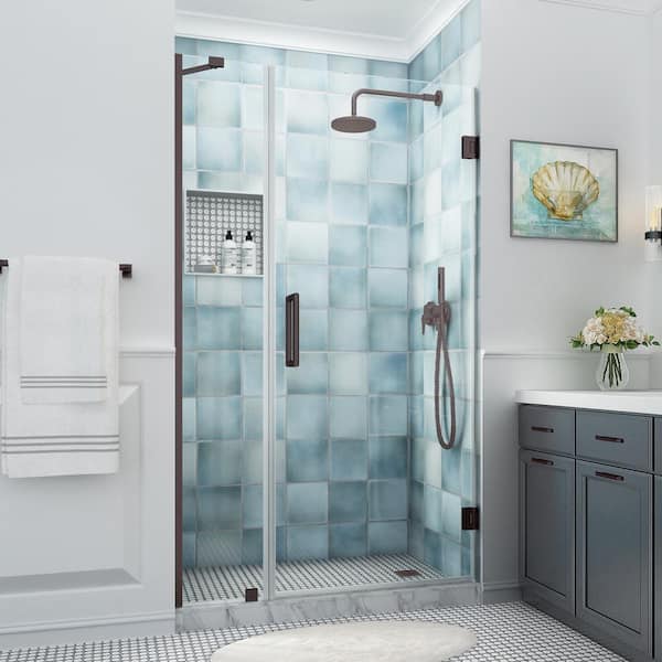 Aston Belmore XL 43.25 - 44.25 in. W x 80 in. H Frameless Hinged Shower Door with Clear StarCast Glass in Bronze
