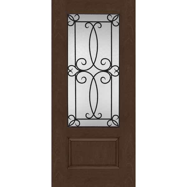 Steves & Sons Regency 36 in. x 80 in. Universal Handing 3/4Lite Georgian Decorative Glass Hickory Mahogany Fiberglass Front Door Slab