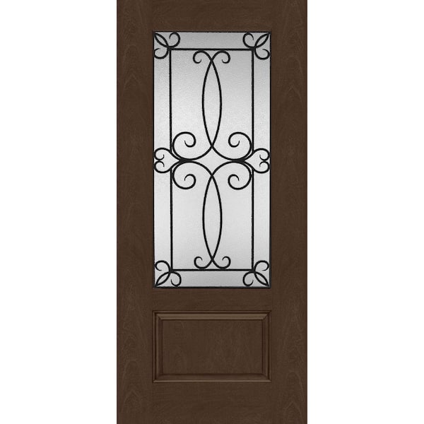 Steves & Sons Regency 36 in. x 96 in. Universal Handing 3/4Lite Georgian Decorative Glass Hickory Mahogany Fiberglass Front Door Slab