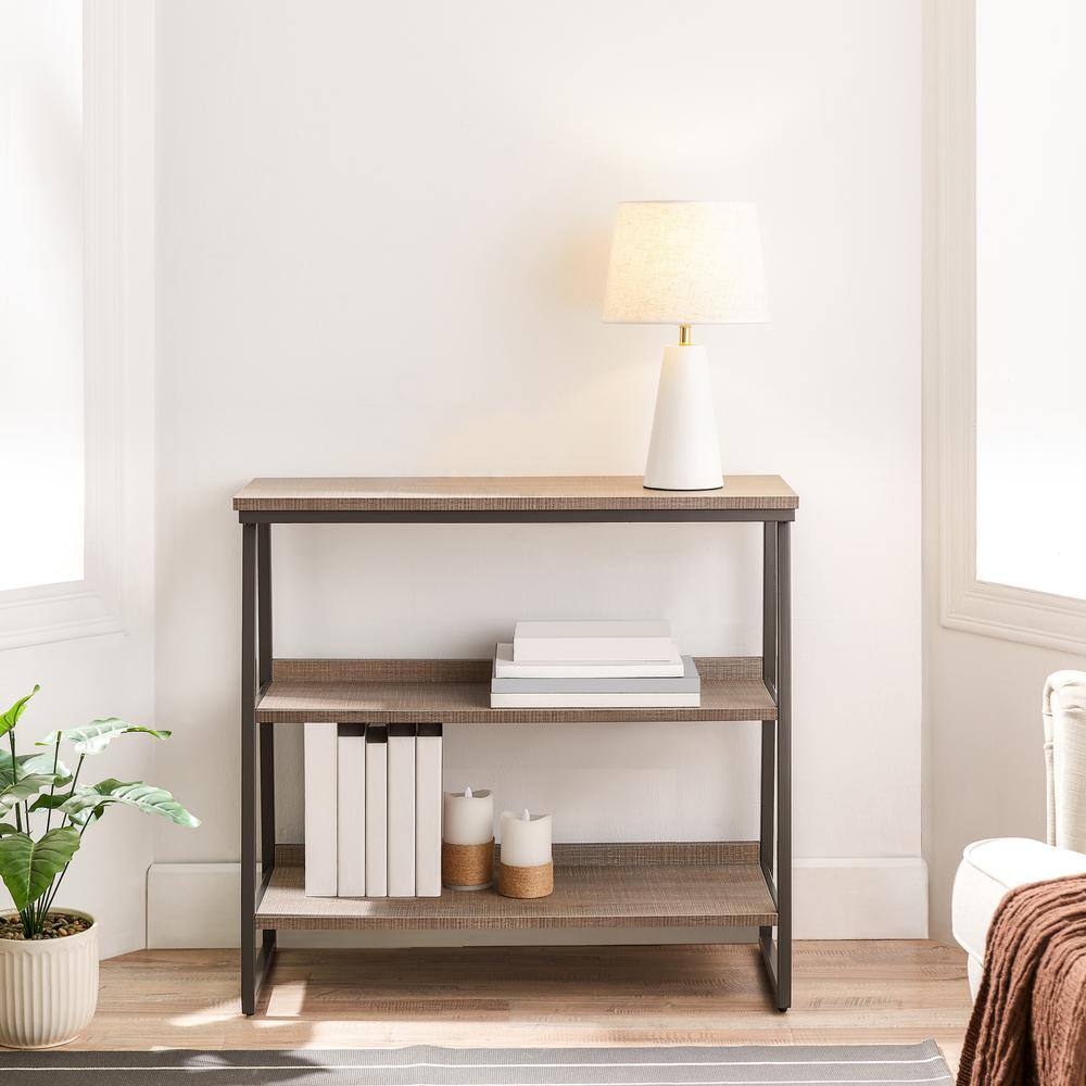 Gunmetal Gray and Rustic Oak Stepped Tier Bookshelf