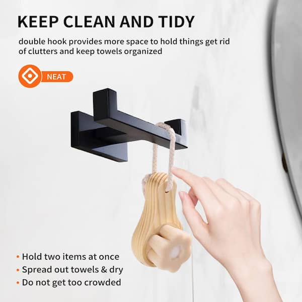 Wall Mount Knob Double Robe/Towel Hook Bathroom Robe Towel Holder Hand Tower Hanger in Matte Black