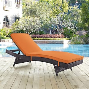 Convene Wicker Outdoor Patio Chaise Lounge in Espresso with Orange Cushions