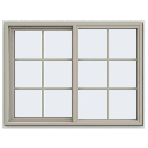 JELD-WEN 47.5 in. x 35.5 in. V-4500 Series Desert Sand Painted Vinyl Left-Handed Sliding Window with Colonial Grids/Grilles