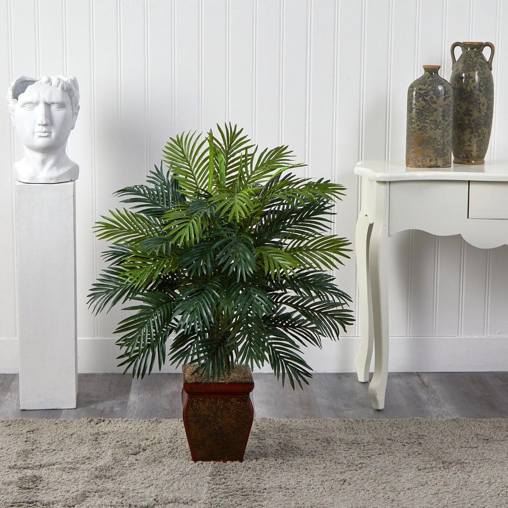 Nearly Natural Green Silk Areca Palm in Decorative Planter